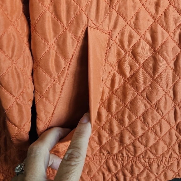debra deRoo Women’s Jacket Small Orange 100% Silk Quilted Zip Jacket Gray Lining - Picture 6 of 12